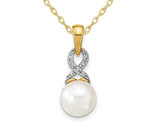 14K Yellow Gold Freshwater Cultured 7-8mm Pearl Infinity Pendant Necklace with Chain